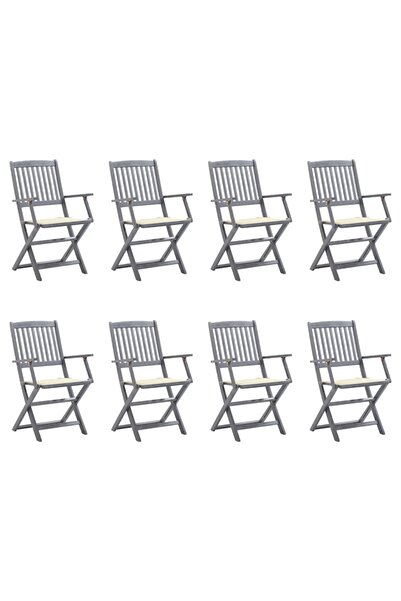 Concept Πτυσσόμενες καρέκλες εξωτερικού χώρου με μαξιλάρια, 8 τεμ., από μασίφ...