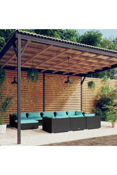 Concept Set mobilier de grădină cu perne, 10 piese, negru, poliratan