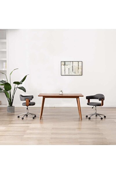 Concept Περιστρεφόμενες καρέκλες τραπεζαρίας, 2 τεμ., γκρι, καμπυλωτό ξύλο κα...