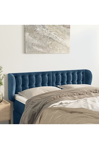 Concept Tăblie pat cu aripioare albastru închis 147x23x78/88 cm catifea