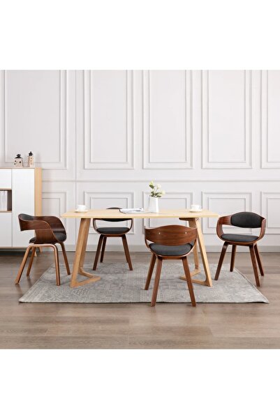 Concept Scaune de bucătărie 4 buc. lemn curbat & material textil gri