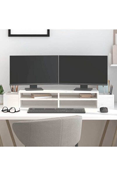 Concept Βάση οθόνης, λευκή, 100x27,5x15 cm, μασίφ ξύλο πεύκου