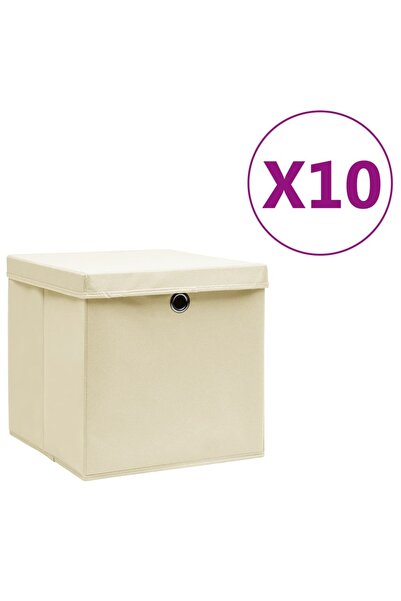 Concept Κουτιά αποθήκευσης με καπάκια, 10 τεμ., κρεμ, 28x28x28 εκ.