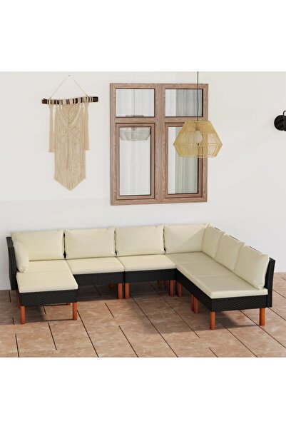 Concept Set mobilier de grădină cu perne, 7 piese, negru, poliratan