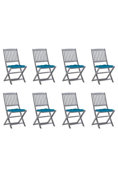 Concept Πτυσσόμενες καρέκλες εξωτερικού χώρου με μαξιλάρια, 8 τεμ., από μασίφ...