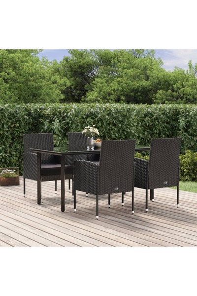 Concept Σετ επίπλων κήπου 5 τεμαχίων με μαξιλάρια, μαύρο, πολυρατάν