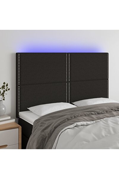 Concept Tăblie de pat cu LED, negru, 144x5x118/128 cm, textil
