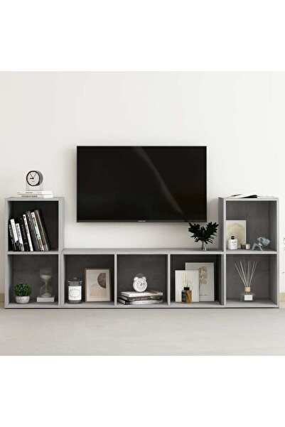Concept Σετ ντουλαπιών τηλεόρασης, 3 τεμάχια, γκρι σκυροδέματος, μοριοσανίδα