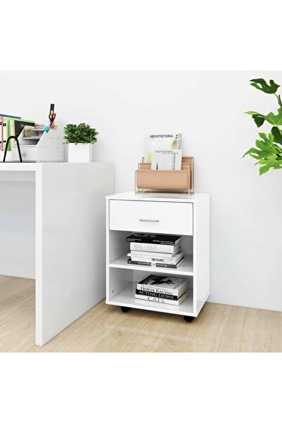 Concept Ντουλάπι με ρόδες, γυαλιστερό λευκό, 46x36x59 cm, μοριοσανίδα