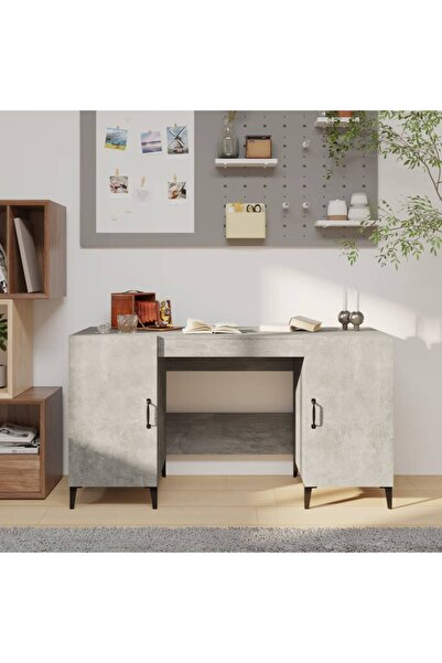 Concept Birou, gri beton, 140x50x75 cm, lemn compozit