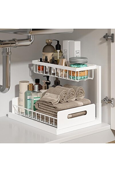 Arabest Under Sink Storage Rack,Pull Out Cabinet Storage Rack 2 Tier Slide Ou...