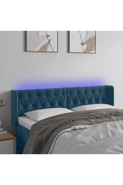 Concept Tăblie de pat cu LED, albastru închis, 147x16x78/88 cm, catifea