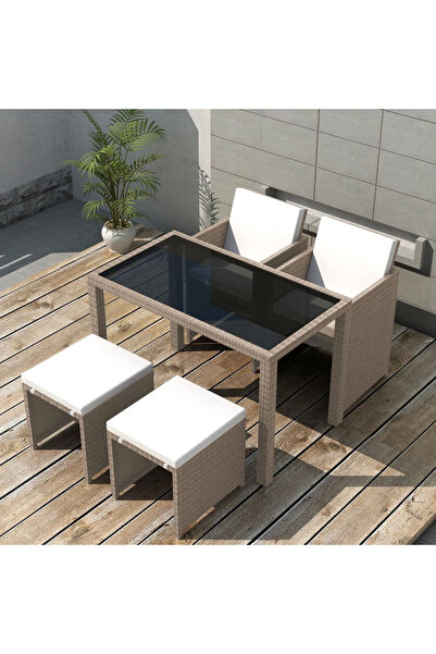 Concept Set mobilier de exterior cu perne, 5 piese, bej, poliratan