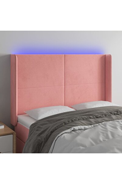 Concept Tăblie de pat cu LED, roz, 147x16x118/128 cm, catifea