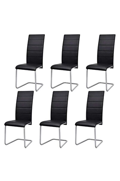 Concept Καρέκλες κουζίνας κονσόλα, 6 τεμ., μαύρες, οικολογικό Δερμάτινο