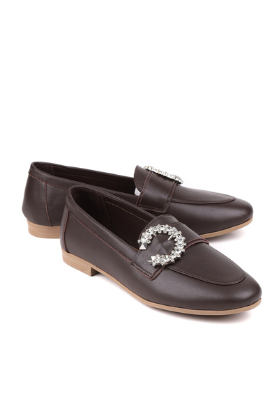 stato Milano Stone Buckled Genuine Leather Black Women Loafers