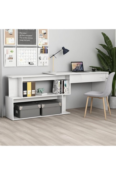 Concept Γωνιακό γραφείο, γυαλιστερό λευκό, 200 x 50 x 76 cm, μοριοσανίδα