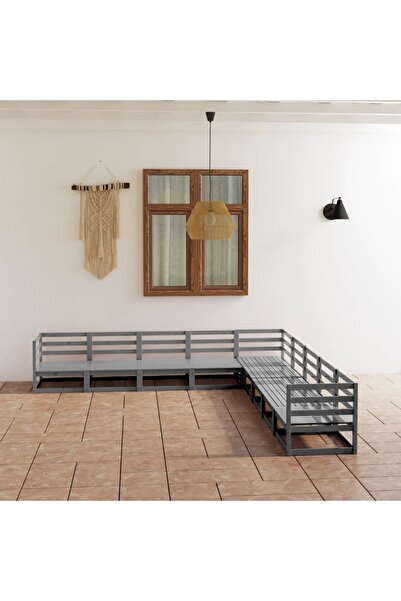 Concept Set mobilier de grădină, 9 piese, gri, lemn masiv de pin