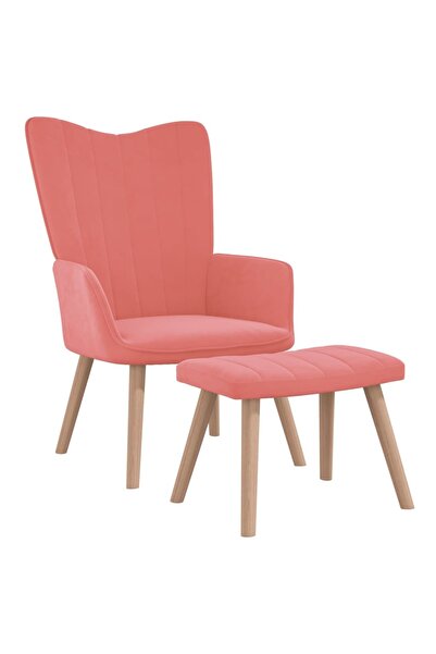 Concept Πολυθρόνα με σκαμπό, ροζ, Βελούδο