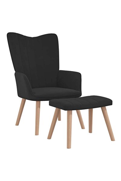 Concept Πολυθρόνα με σκαμπό, μαύρη, Βελούδο