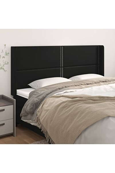 Concept Tăblie de pat cu aripioare, negru, 203x16x118/128 cm, piele