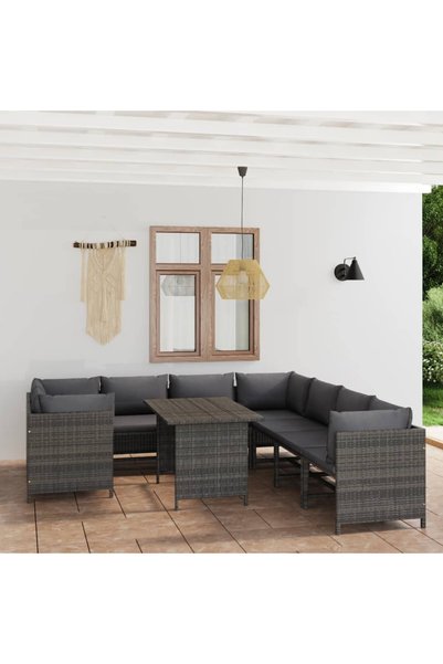 Concept Set mobilier de grădină cu perne, 9 piese, gri, poliratan