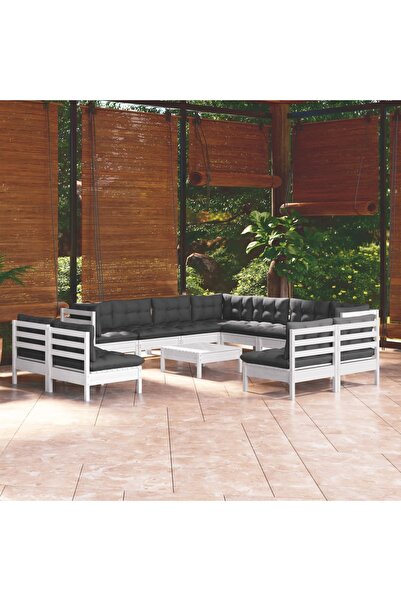 Concept Σετ επίπλων κήπου με μαξιλάρια, 12 τεμάχια, λευκό, μασίφ ξύλο πεύκου