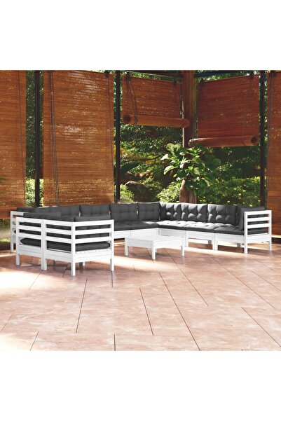 Concept Σετ επίπλων κήπου με μαξιλάρια, 11 τεμάχια, λευκό, μασίφ ξύλο πεύκου