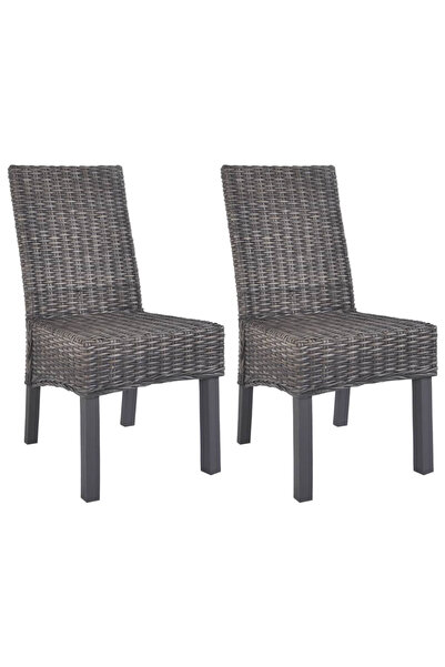 Concept Καρέκλες κουζίνας, 2 τεμ., καφέ, rattan Kubu και ξύλο μάνγκο