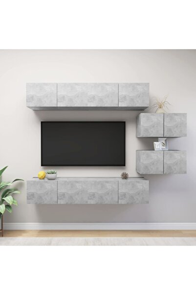 Concept Σετ ντουλαπιών τηλεόρασης, 6 τεμάχια, γκρι σκυροδέματος, μοριοσανίδα