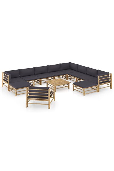 Concept Set mobilier de grădină, 12 piese, cu perne gri închis, bambus