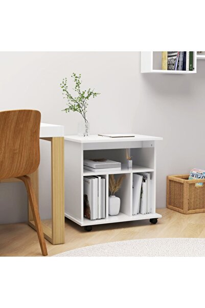 Concept Ντουλάπα με ρόδες, γυαλιστερό λευκό, 60x45x60 cm, μοριοσανίδα