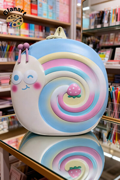 Glanart salyangoz kabartmalı anasınıfı kreş çantası 4-6 yaş arası a.mavi