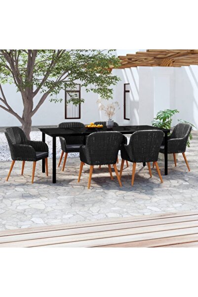 Concept Σετ επίπλων κήπου 7 τεμαχίων με μαξιλάρια, μαύρο