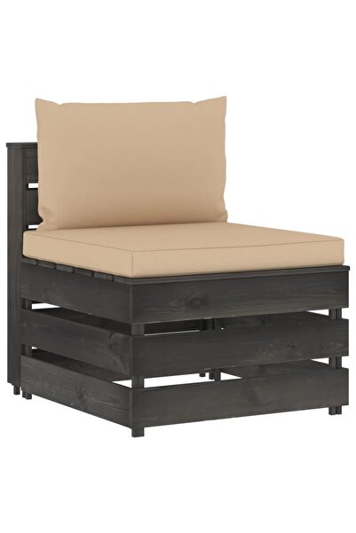 Concept Canapea de mijloc modulară cu perne, gri, lemn impregnat