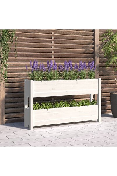 Concept Γλάστρα, λευκή, 112x25x66 cm, από μασίφ ξύλο πεύκου