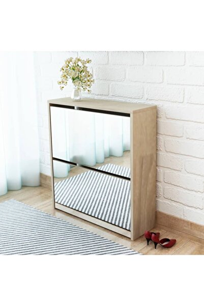 Concept Pantofar cu oglindă 2 niveluri, culoare stejar, 63 x 17 x 67 cm