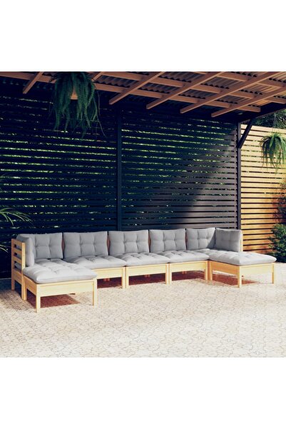 Concept Σετ επίπλων κήπου με γκρι μαξιλάρια, 7 τεμάχια, ξύλο πεύκου