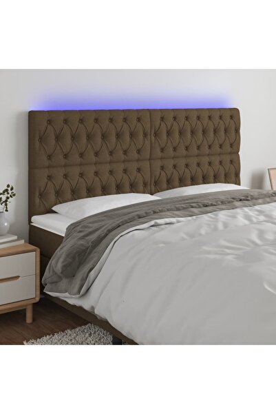 Concept Tăblie de pat cu LED, maro închis, 200x7x118/128 cm, textil