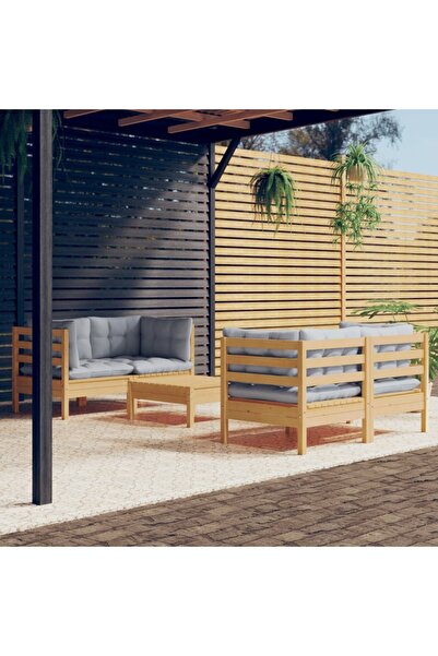 Concept Set mobilier de grădină cu perne, 5 piese, gri, lemn masiv pin