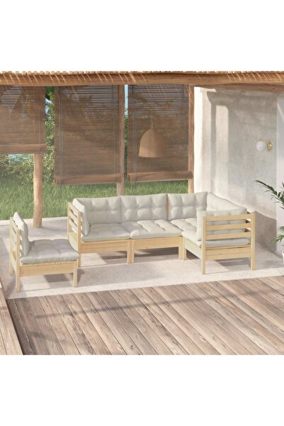 Concept Set mobilier grădină cu perne crem, 5 piese, lemn masiv de pin