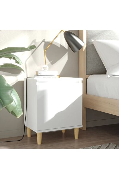 Concept Κομοδίνο με πόδια από μασίφ ξύλο, λευκό, 40x30x50 εκ.