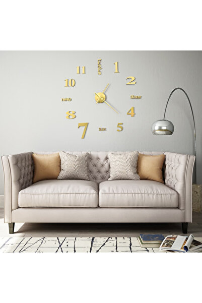 Concept Ceas de perete 3D, auriu, 100 cm, XXL, design modern