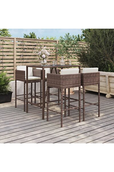 Concept Σετ επίπλων μπαρ κήπου με μαξιλάρια, 5 τεμάχια, καφέ, πολυρατάν