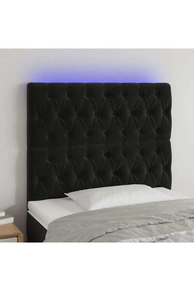 Concept Tăblie de pat cu LED, negru, 100x7x118/128 cm, catifea