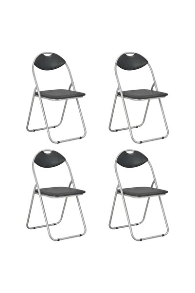 Concept Πτυσσόμενες καρέκλες κουζίνας, 4 τεμ., μαύρες, οικολογικό Δερμάτινο