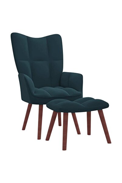 Concept Scaun de relaxare cu taburet, albastru, catifea