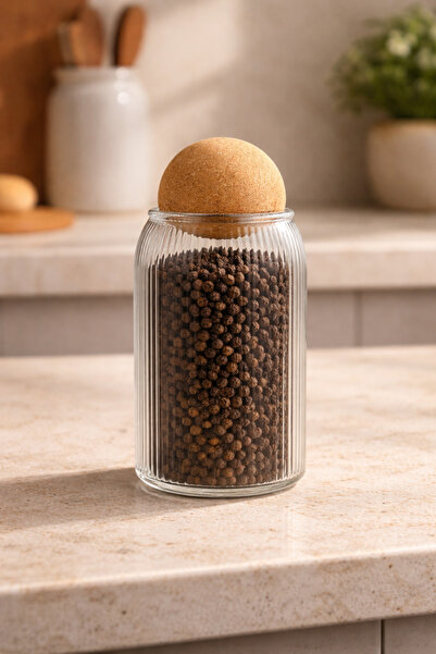 Kitchen Way Borosilicate Line Patterned 750ml Jar with Cork Lid Kw-084
