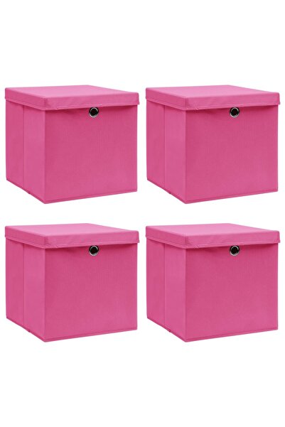 Concept Κουτιά αποθήκευσης με καπάκια, 4 τεμ., ροζ, 32x32x32 cm, ύφασμα