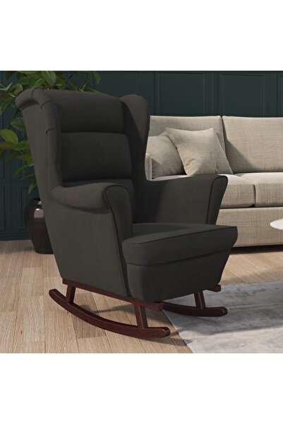 Concept Scaun balansoar picioare din lemn masiv hevea negru catifea